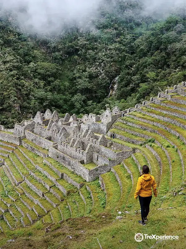 Wiñaywayna Archaeological Site Woman looking at the lanscape - Inca Trail | TreXperience