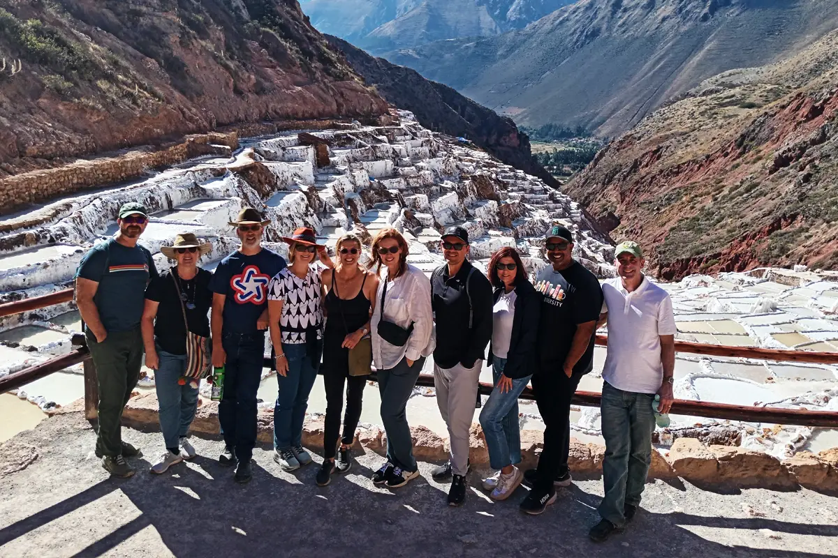 Tourist at Maras Salt Mines Tourist standing in Maras Salt Mines