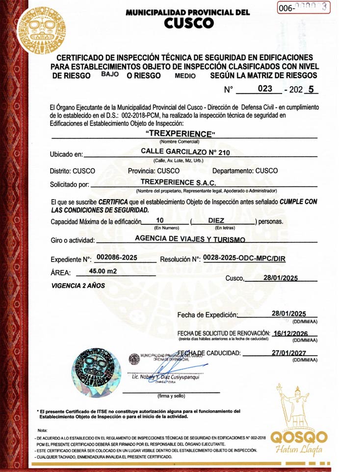 TreXperience Certificates TreXperience Certificates